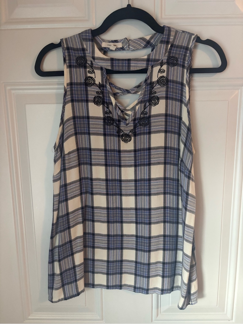 Maurices Blue and White Plaid Lace-Up Camisole